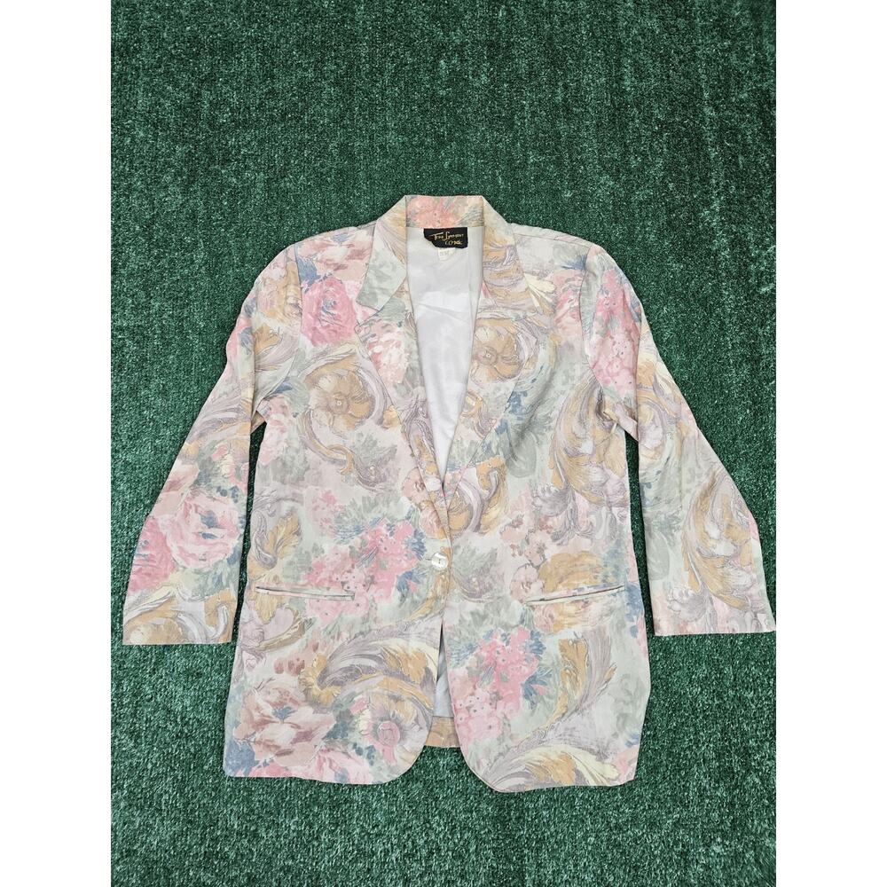 Vintage Toni Garment Blazer Womens Small Pastel Floral Painted 80s USA Slouchy